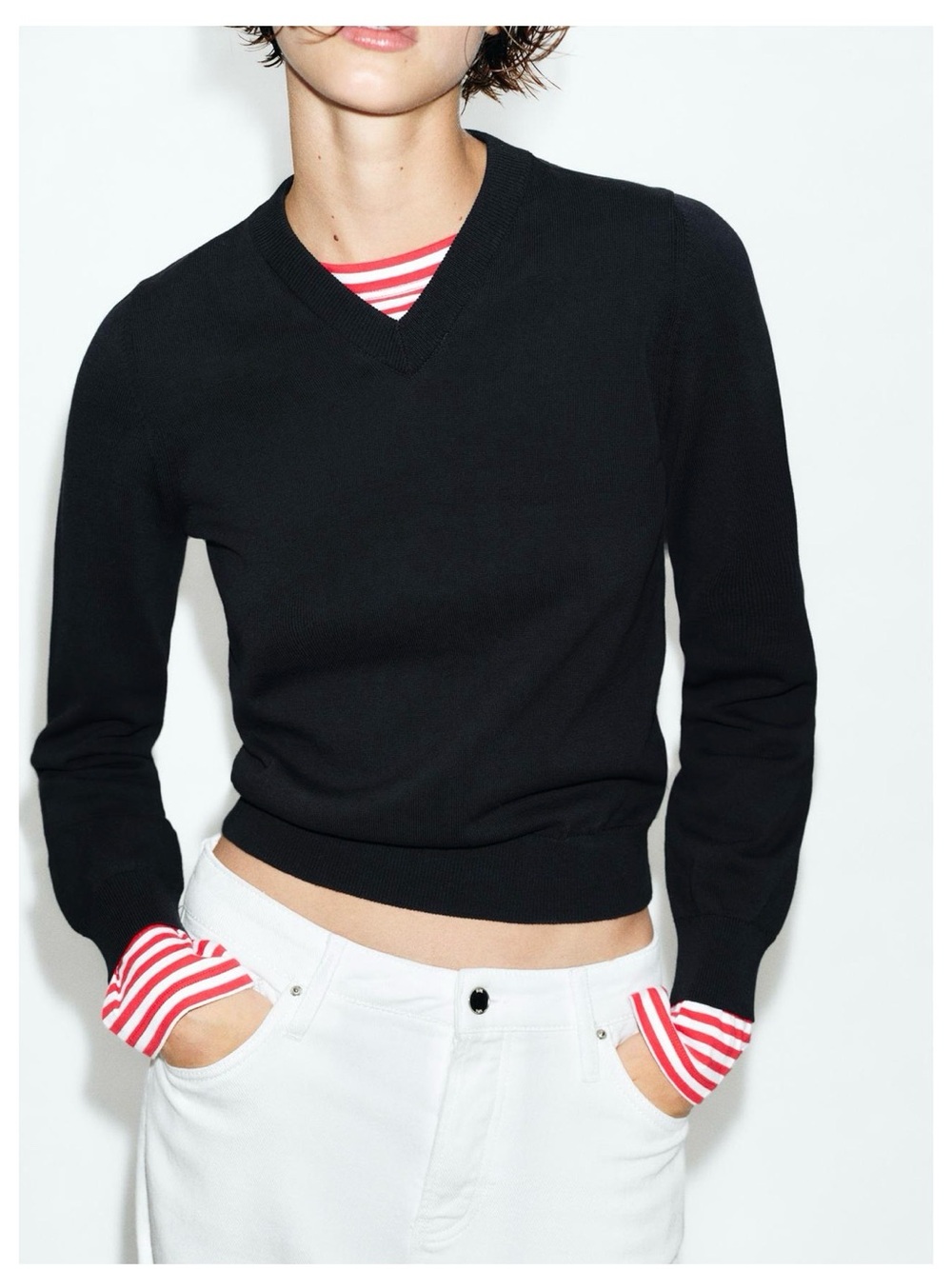 NWT Zara Combination Striped Knit Jumper Navy Blue 100% Cotton Size Medium